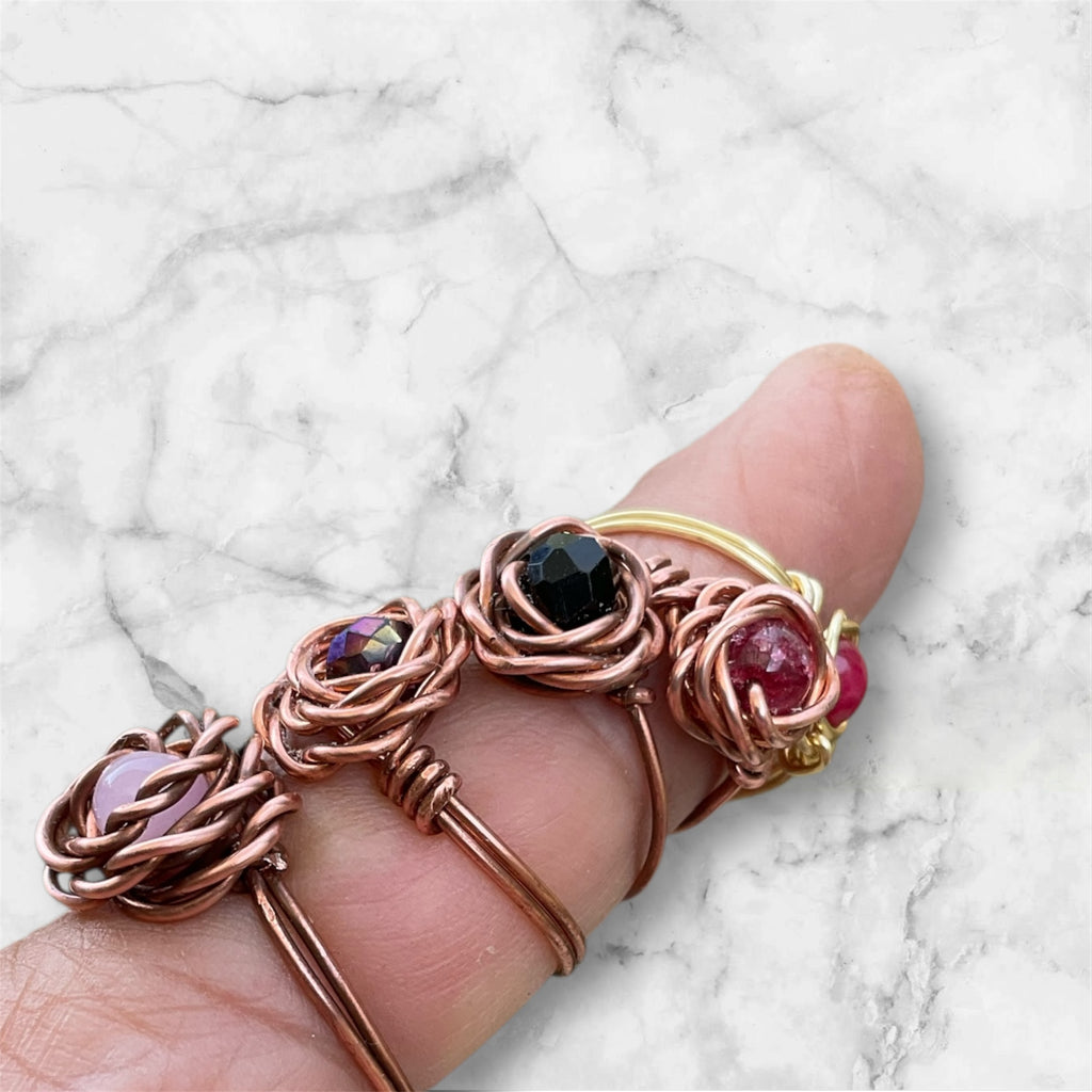 Handcrafted Copper Rose Rings with Gemstone Centres