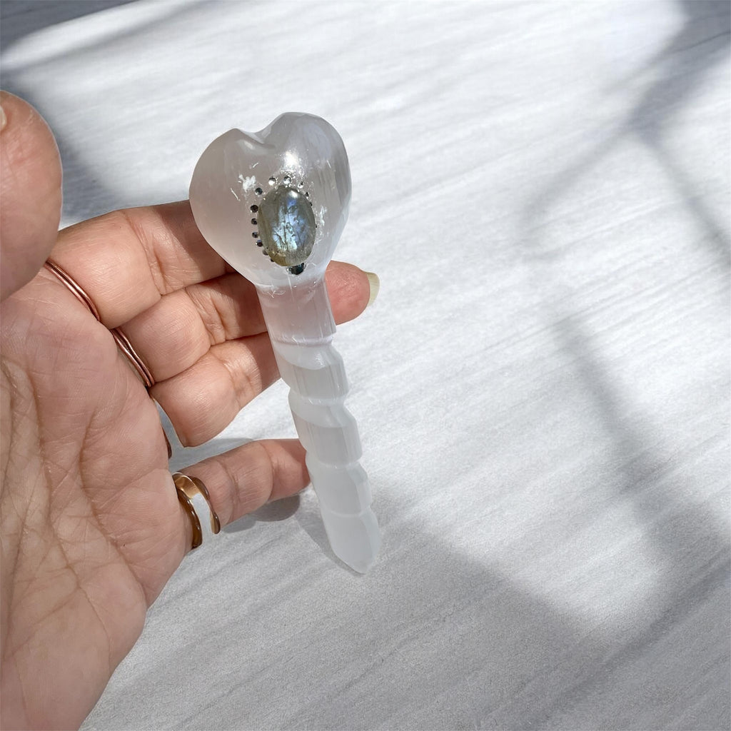 Crystal Athames & Selenite Ritual Wand with Labradorite – Choose Your Piece