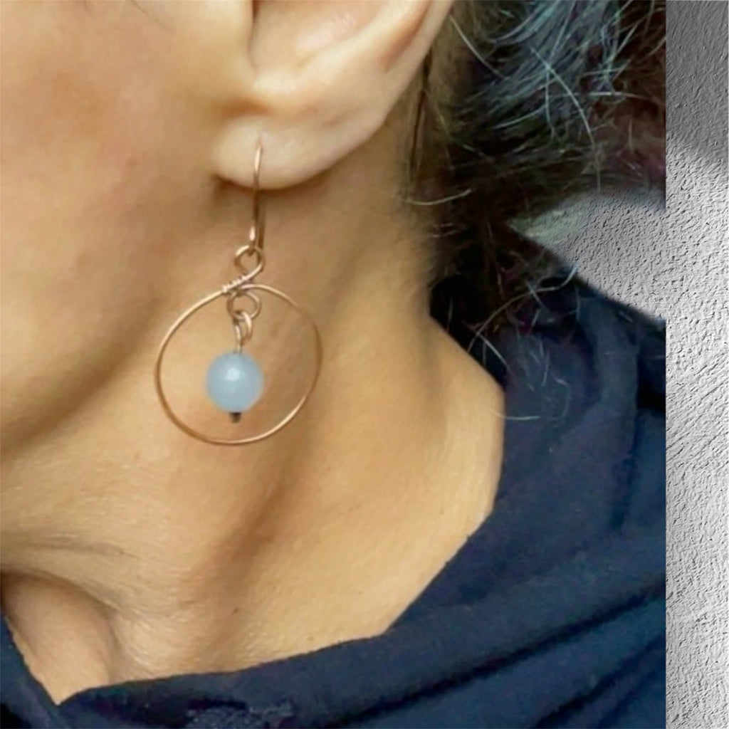 Dangle Earrings-Aquamarine & Rose Quartz