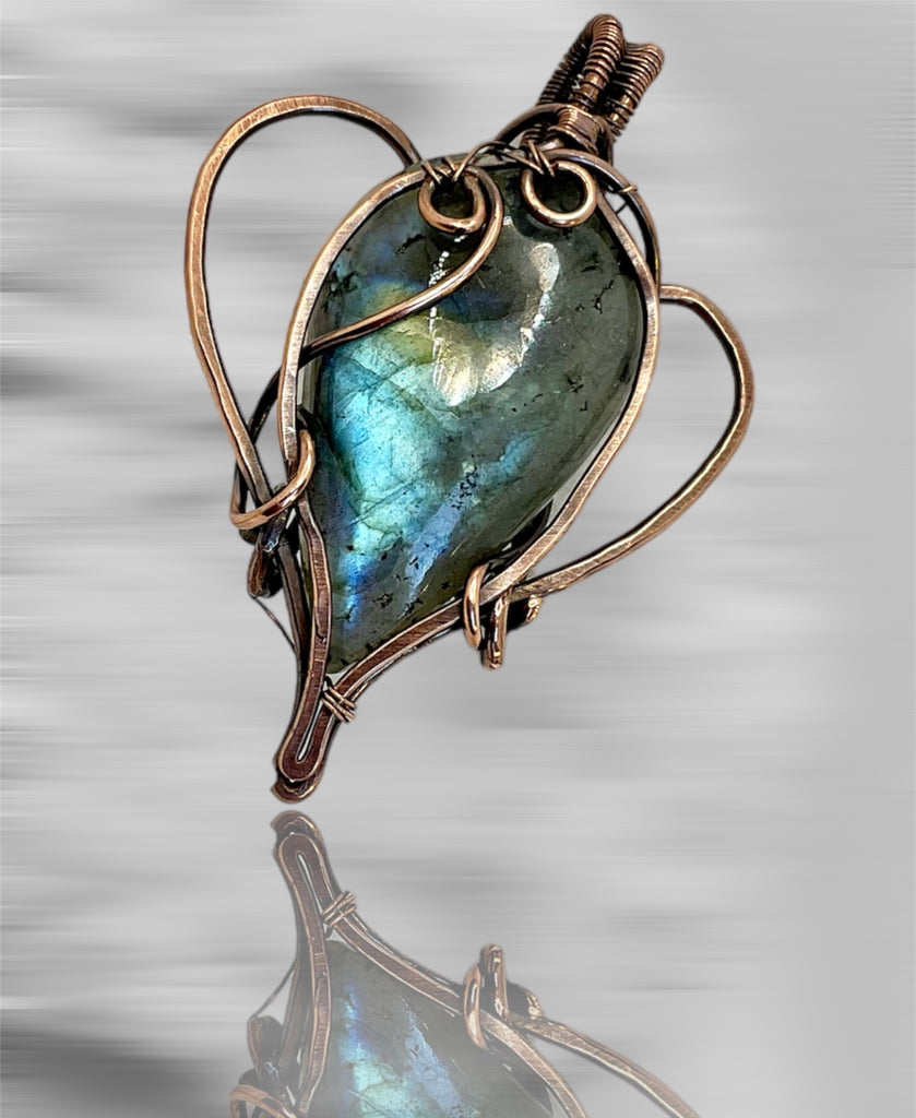 Labradorite Teardrop Shaped Wire Wrapped Pendant - Connie’s Crystals 