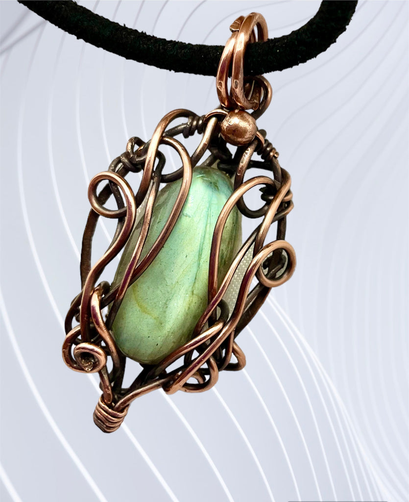 Green Labradorite Wire Wrapped Pendant