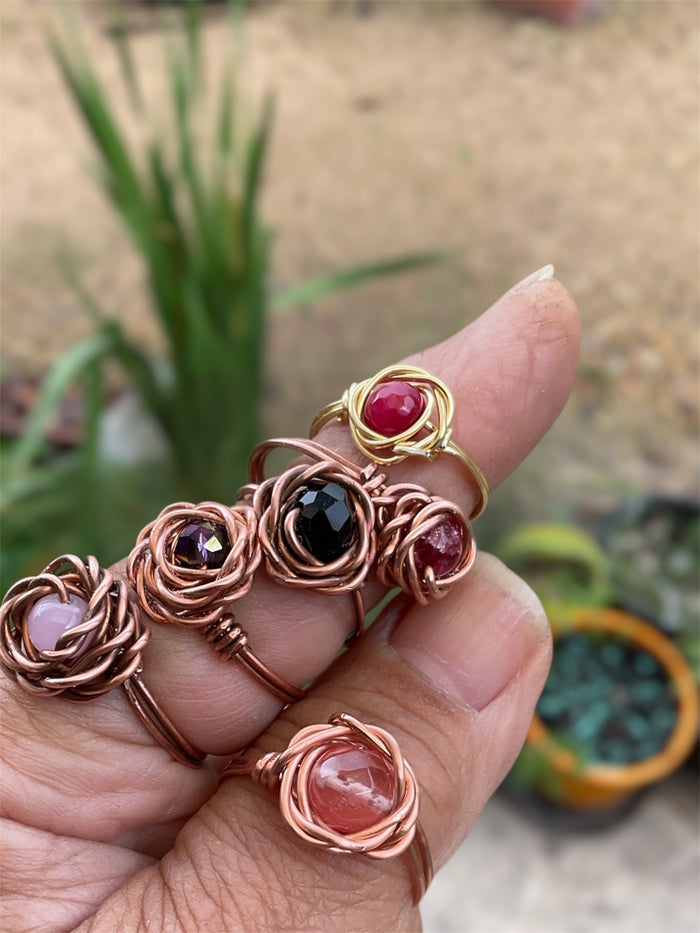 Handcrafted Copper Rose Rings with Gemstone Centres