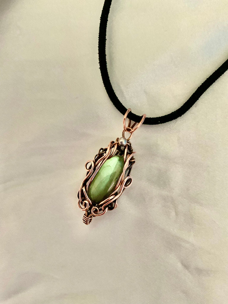 Green Labradorite Wire Wrapped Pendant