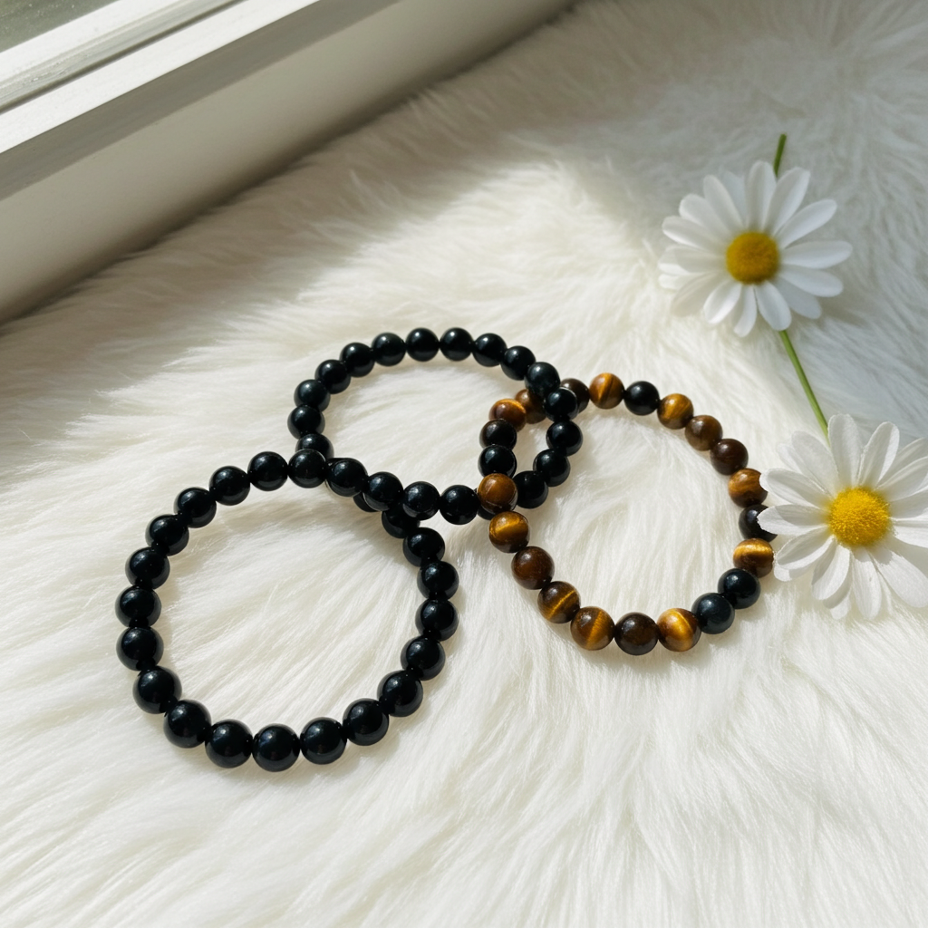 Triple Protection, Tiger Eye and Obsidian Bracelets