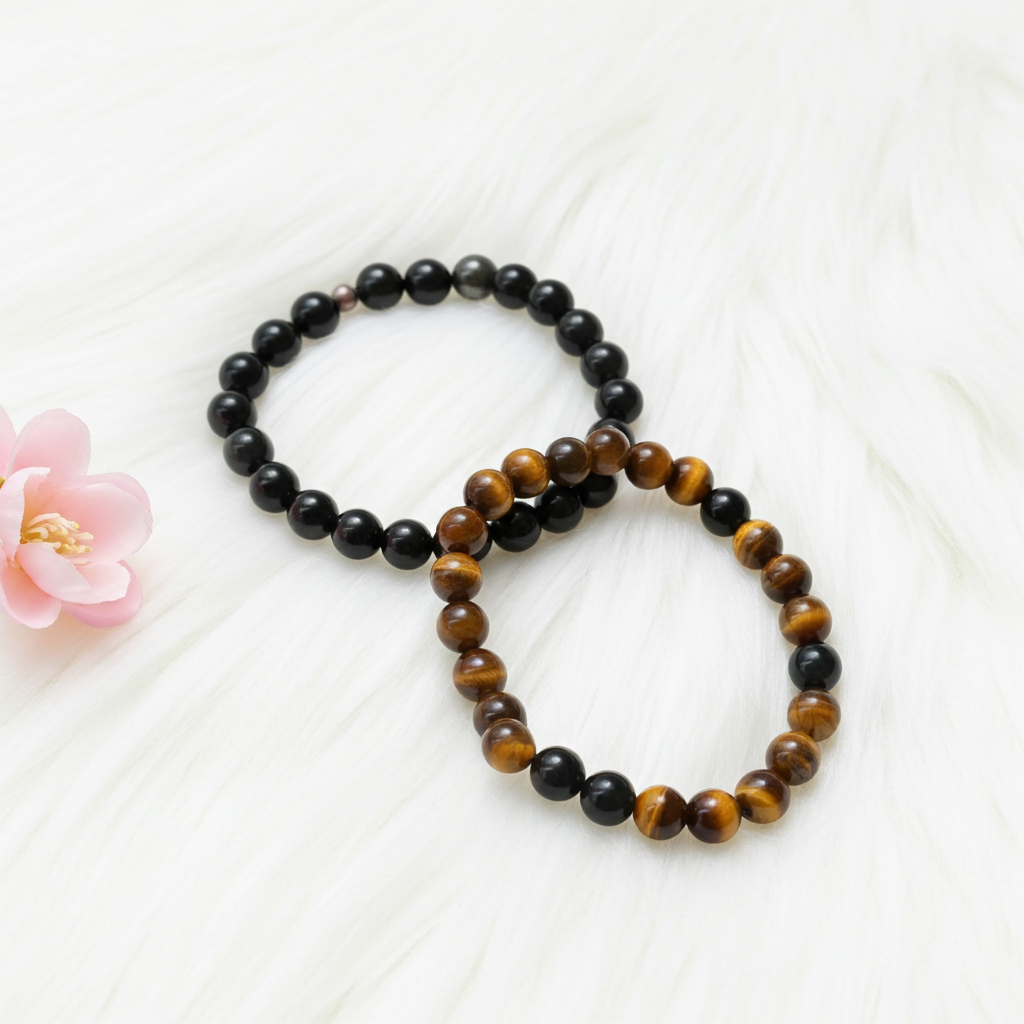 Triple Protection, Tiger Eye and Obsidian Bracelets