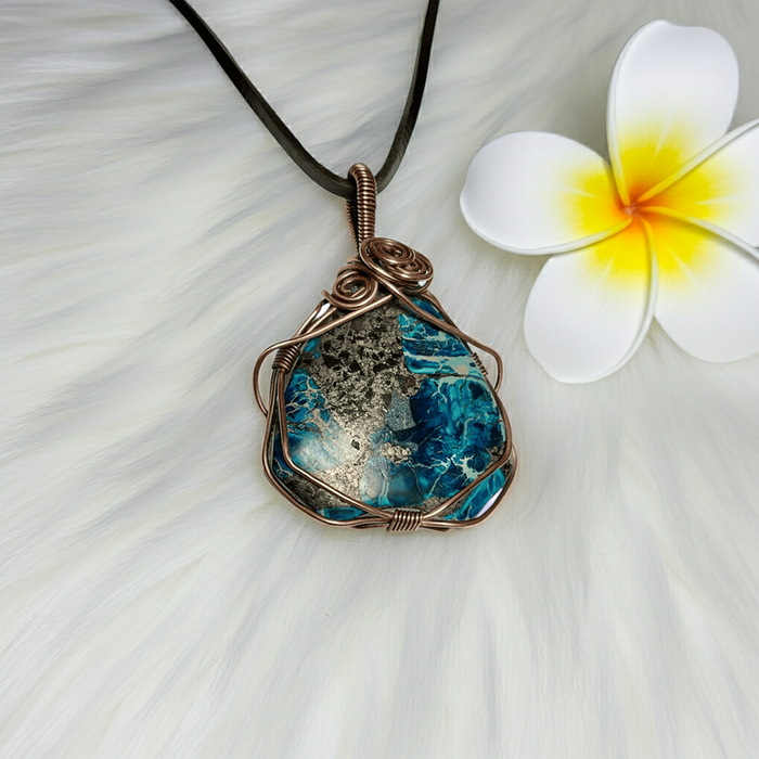 Sea Sediment Jasper and Pyrite Wire Wrapped Pendant - Connie’s Crystals 