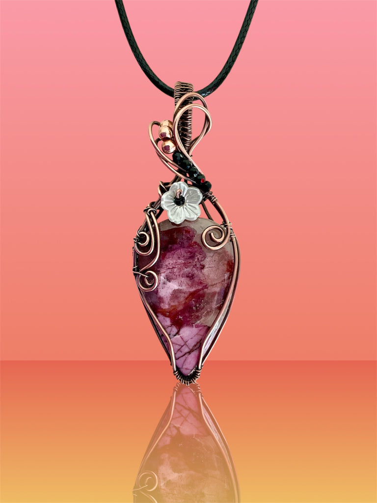Cobalt Calcite Wire Wrapped Pendant with Black Spinel Bead Accent