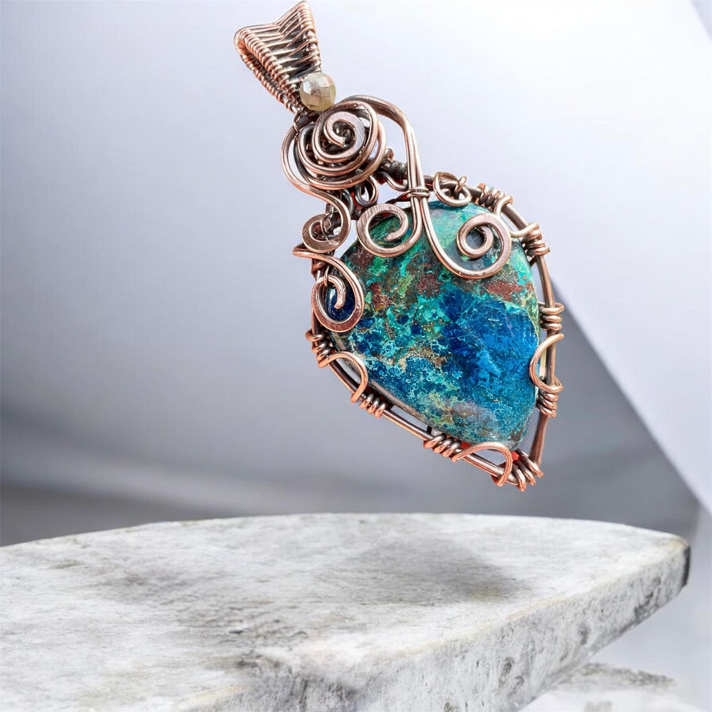 Azurite With Chrysocolla Copper Wire Wrapped Pendant