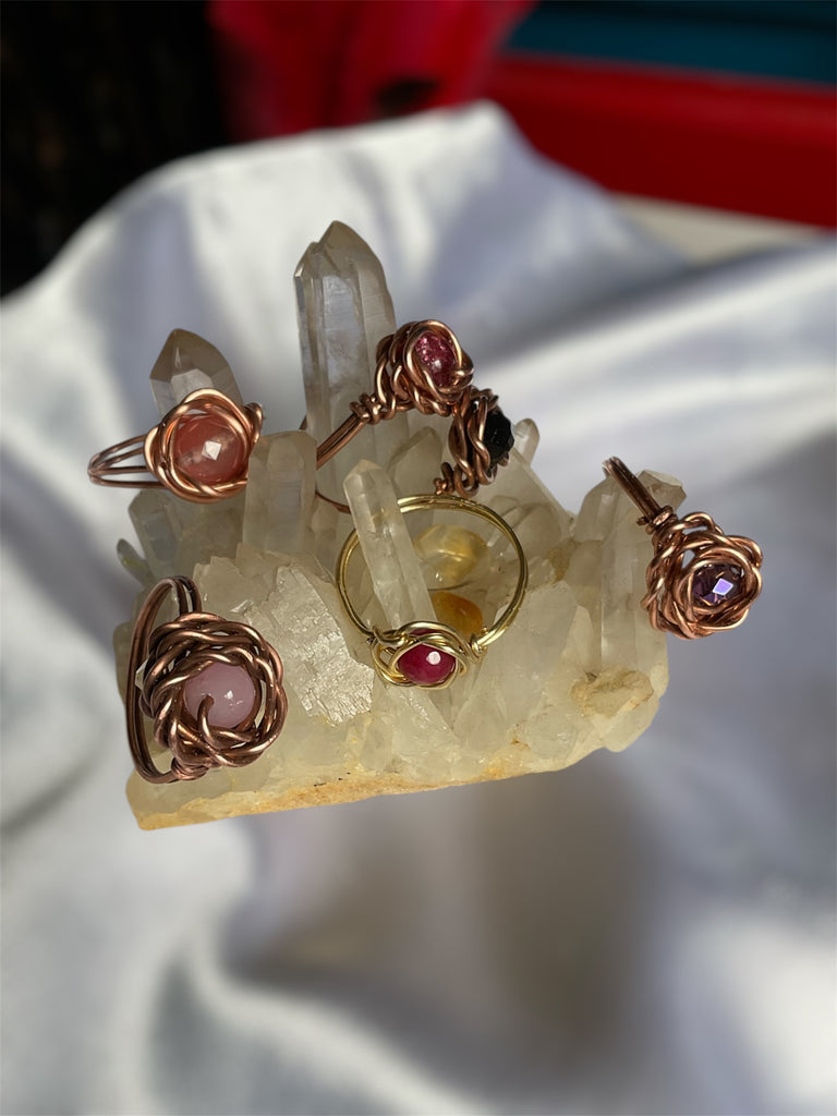 Handcrafted Copper Rose Rings with Gemstone Centres