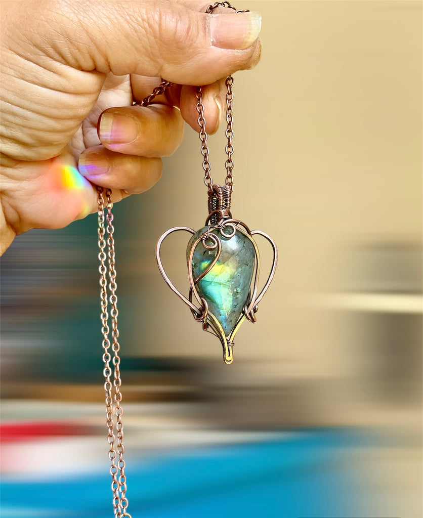 Labradorite Teardrop Shaped Wire Wrapped Pendant - Connie’s Crystals 