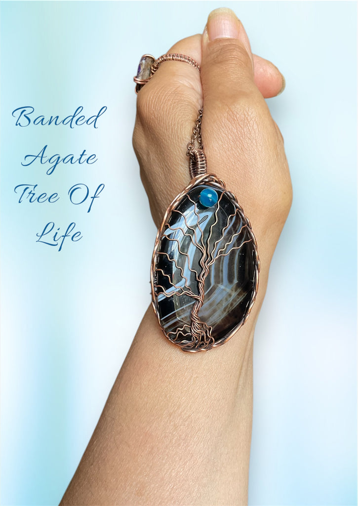 Banded Botswana Agate Tree Of Life Pendant