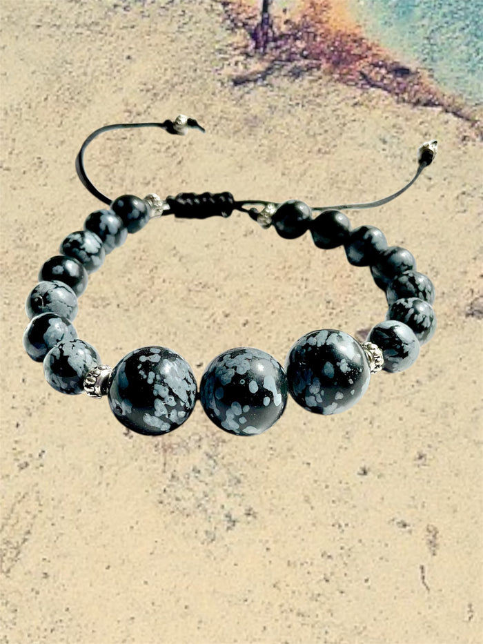 Snowflake Obsidian Handmade Macramé Bracelet - Connie’s Crystals 