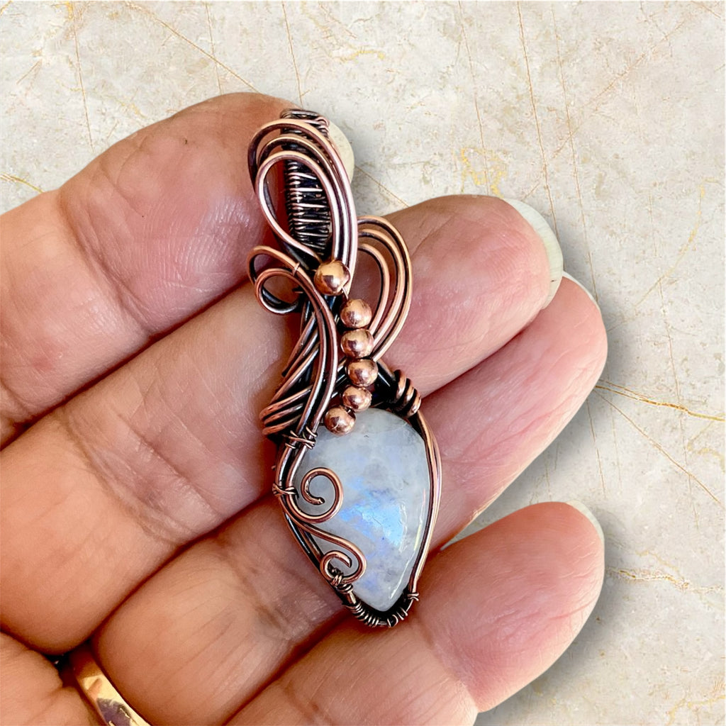 Rainbow Moonstone Wire Wrapped Pendant