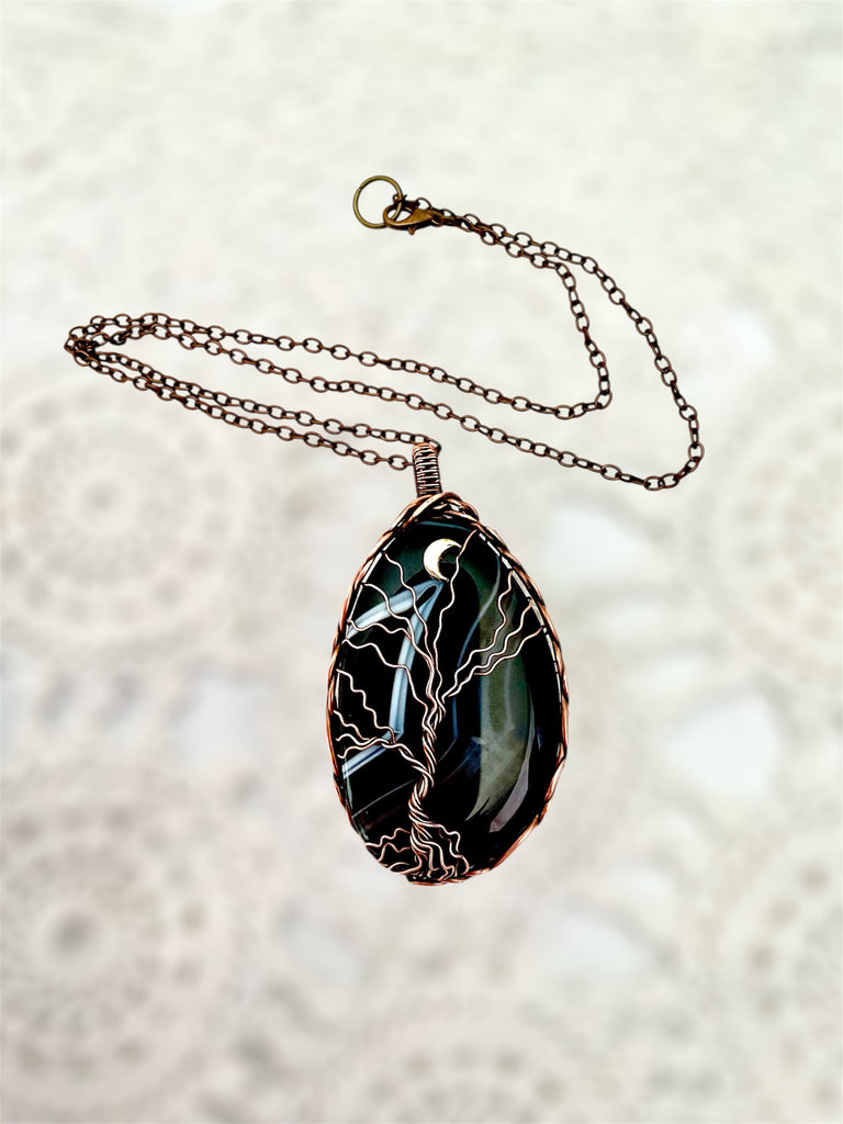 Banded Botswana Agate Tree Of Life Pendant