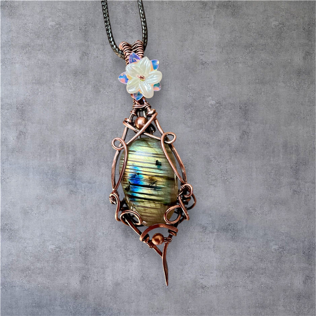 Labradorite Wire Wrapped Striped Pendant