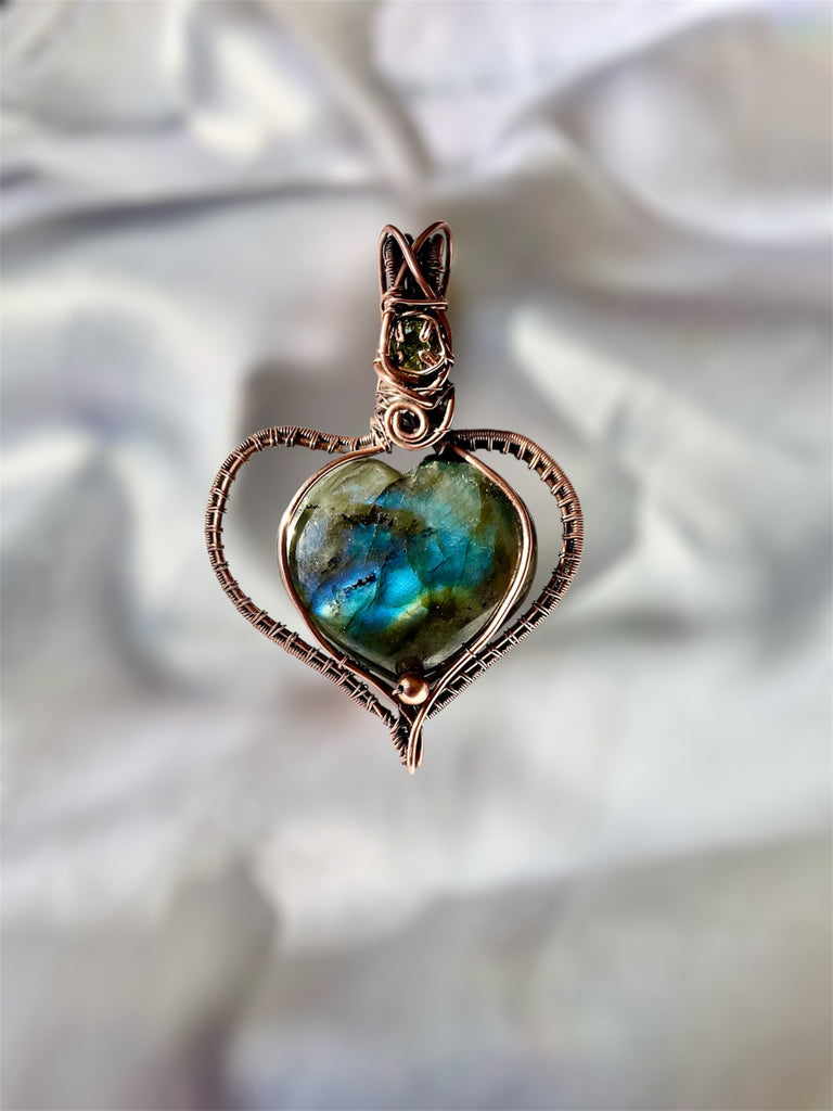 Labradorite Puffy Heart with Peridot Accent
