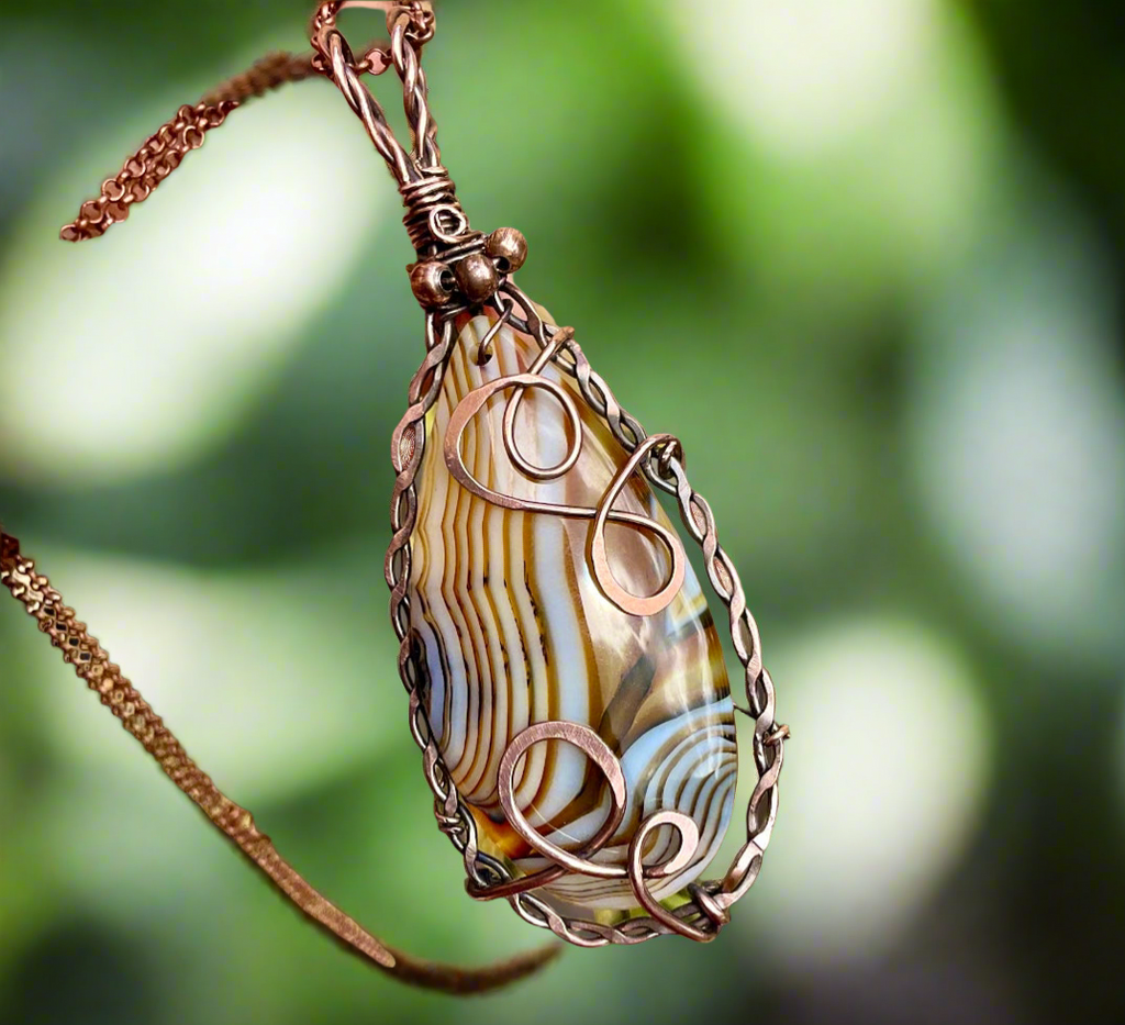 Banded Madagascan Agate Wire Wrapped Pendant - Connie’s Crystals 
