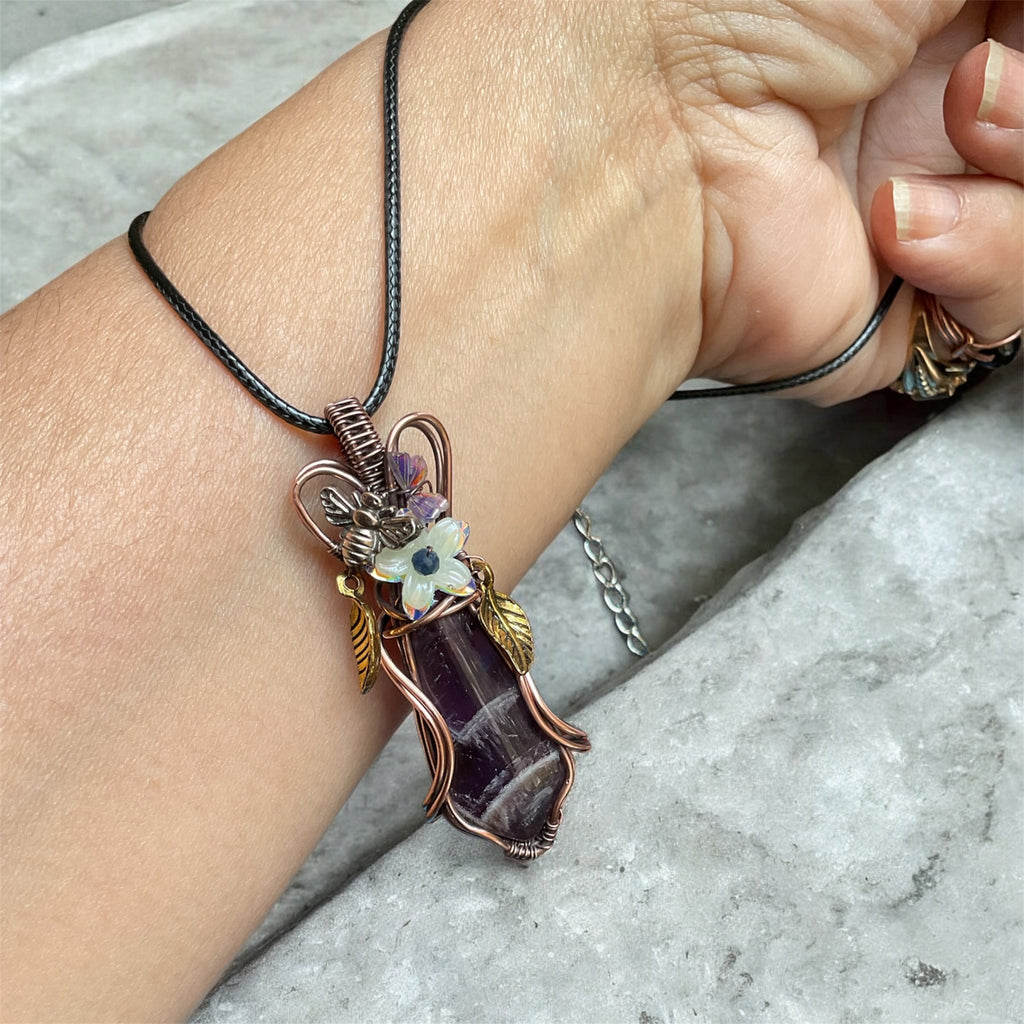 Chevron Amethyst Pendant – Bee, Butterfly & Floral Details - Connie’s Crystals 