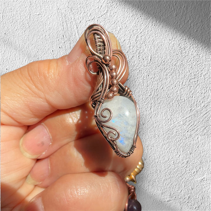 Rainbow Moonstone Wire Wrapped Pendant