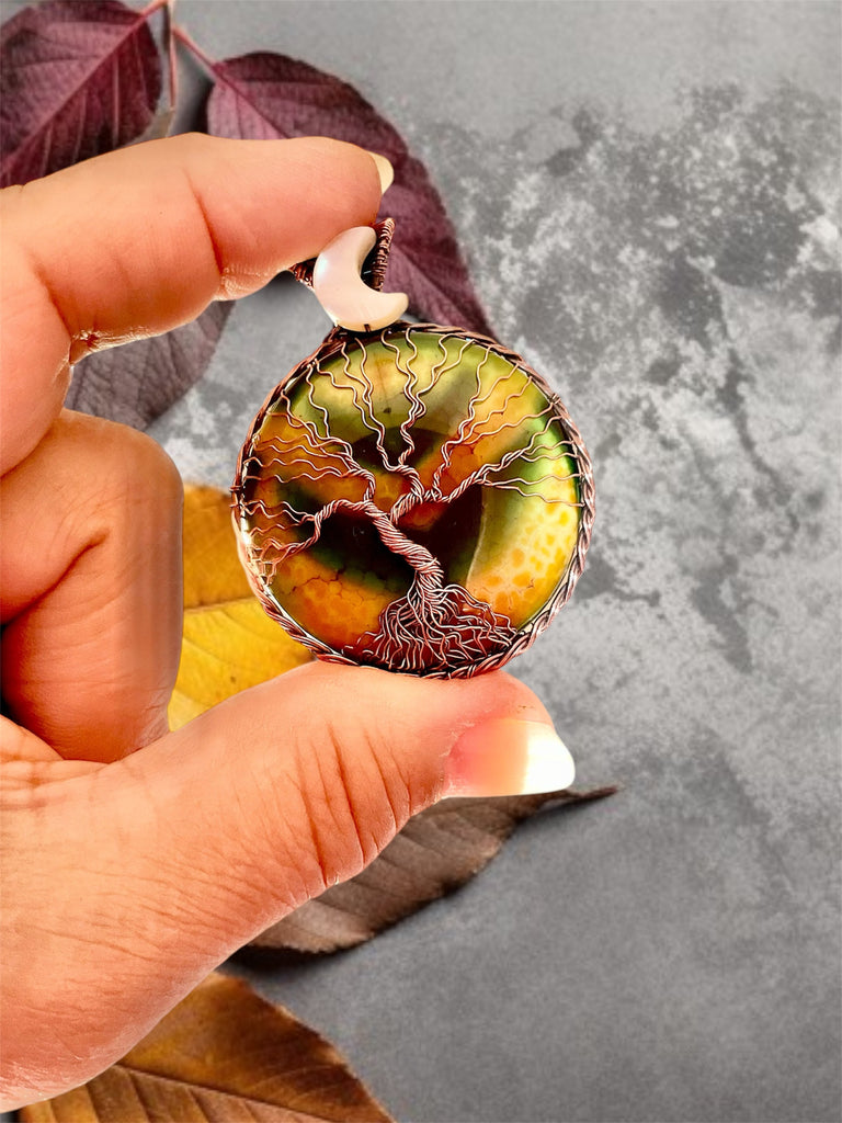 Fire Agate Tree of Life Pendant