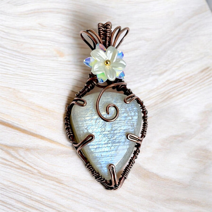 African Moonstone Wire Wrapped Pendant - Connie’s Crystals 