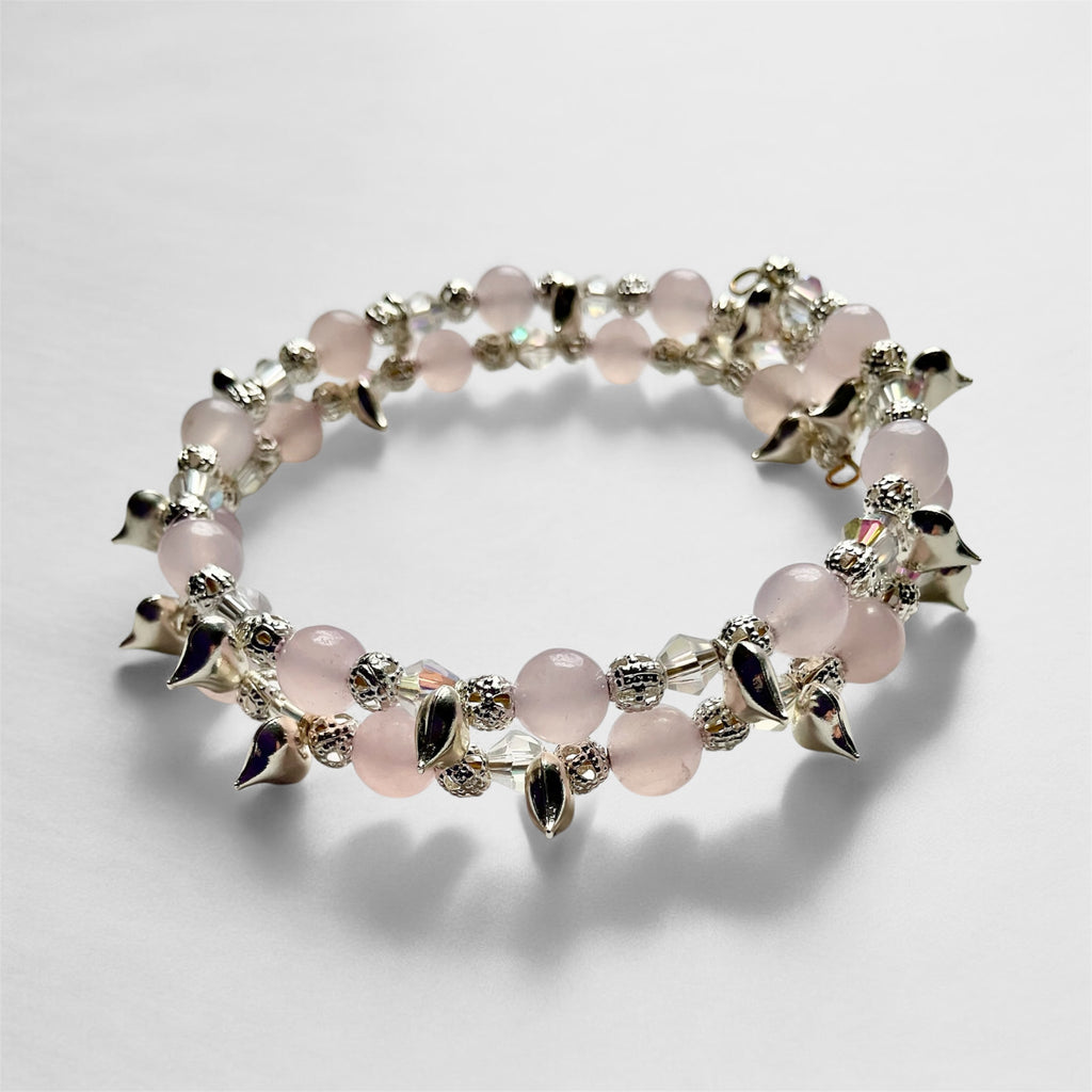 Rose Quartz “Chain Of Hearts” Memory Wire Bracelet - Connie’s Crystals 