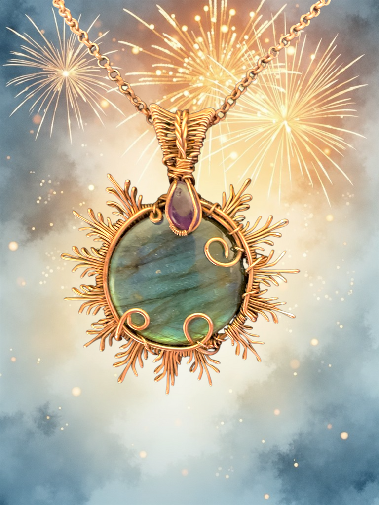 Labradorite Sun Pendant with Amethyst Accent