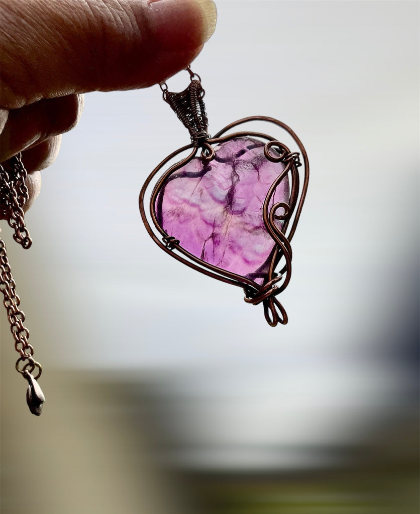 Purple Fluorite Heart Shaped Pendant - Connie’s Crystals 