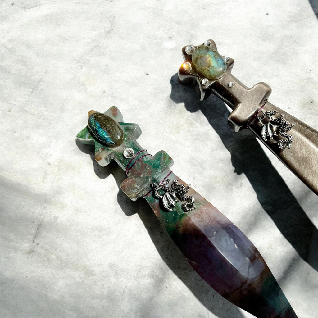 Crystal Athames & Selenite Ritual Wand with Labradorite – Choose Your Piece