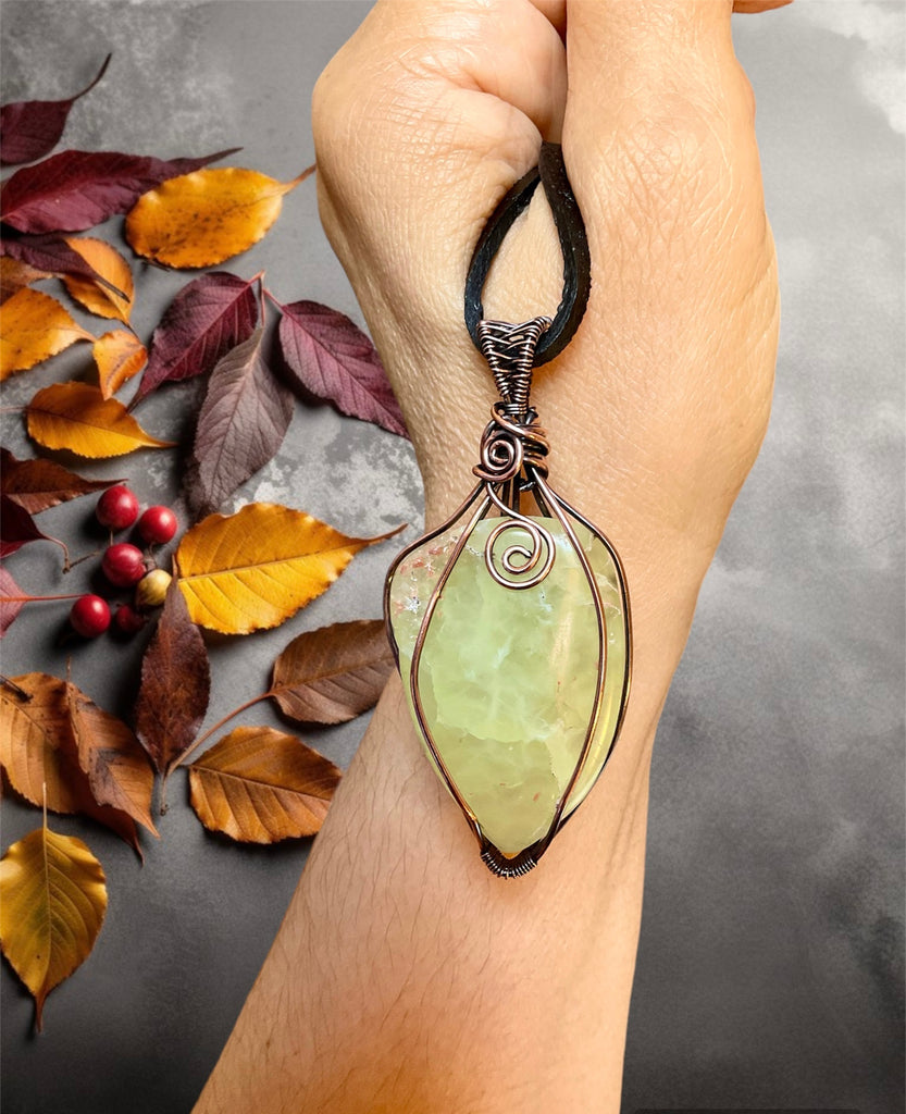Prehnite Wire Wrapped Pendant
