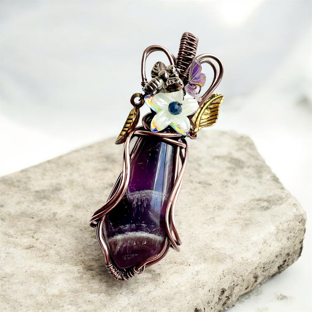 Chevron Amethyst Pendant – Bee, Butterfly & Floral Details - Connie’s Crystals 