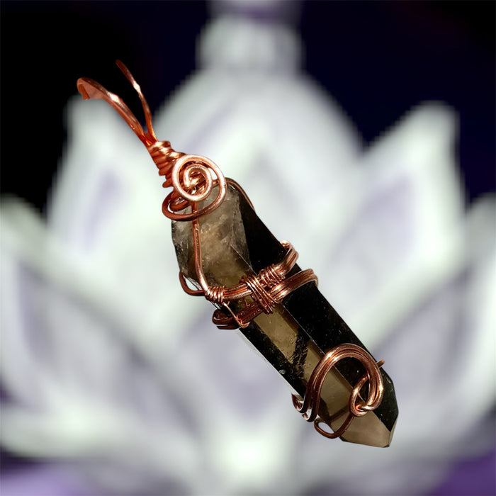 Himalayan Smoky Lemurian Quartz Point Copper Wire Wrapped Pendant
