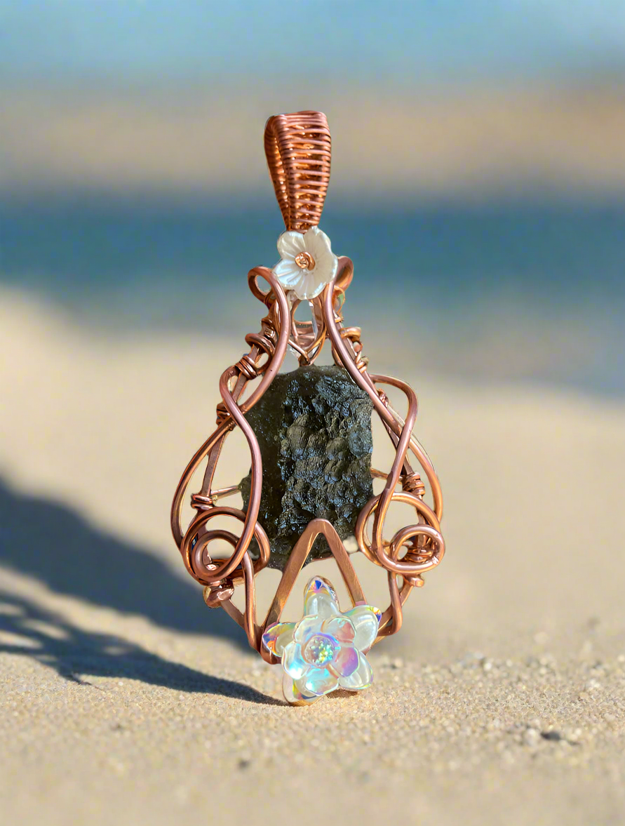Moldavite Wire Wrapped Pendant