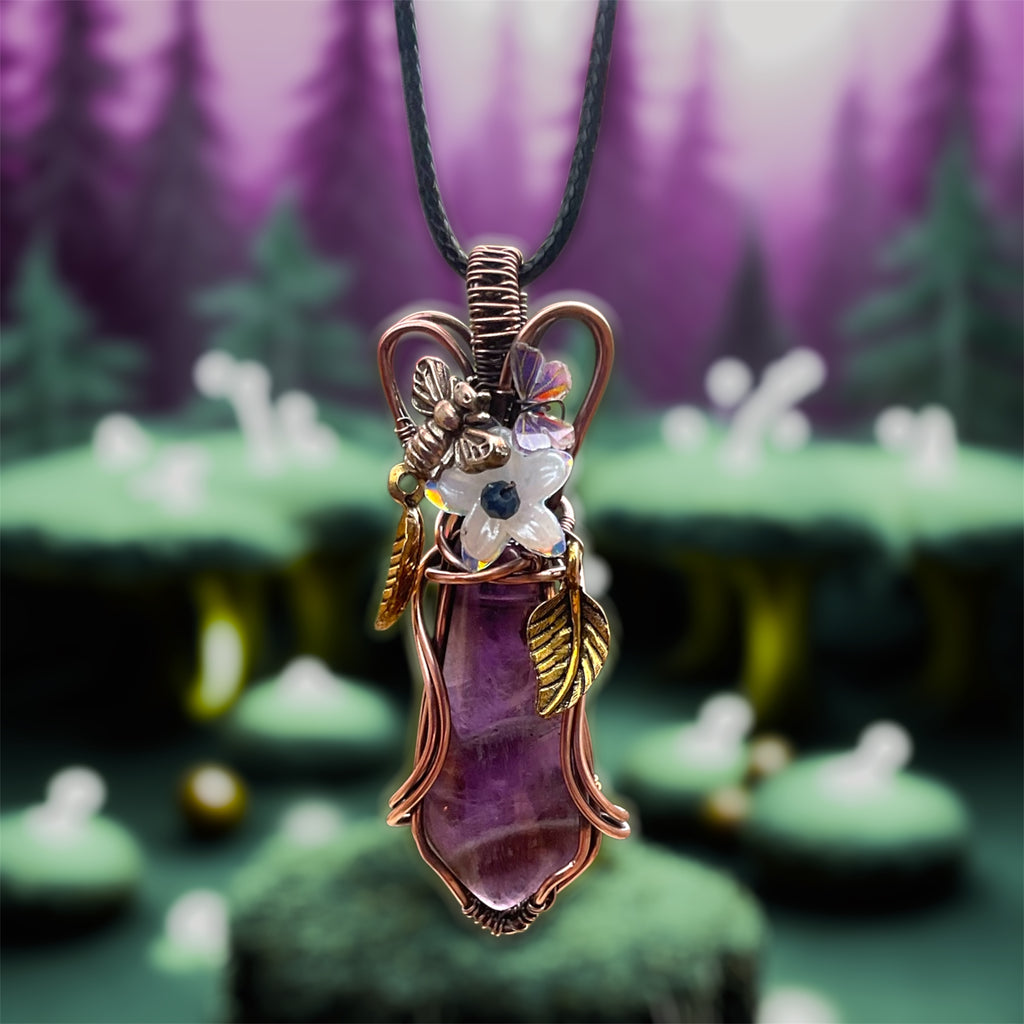Chevron Amethyst Pendant – Bee, Butterfly & Floral Details - Connie’s Crystals 