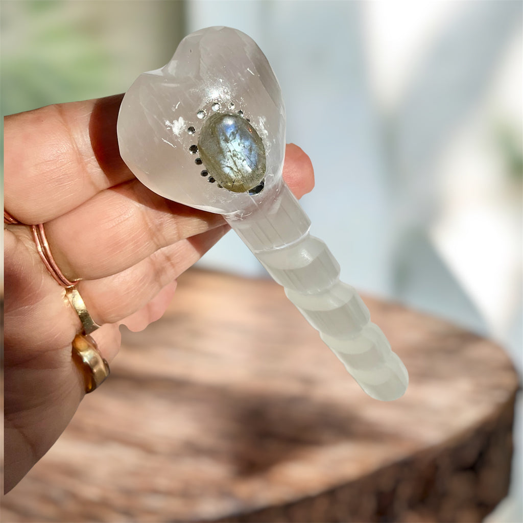 Crystal Athames & Selenite Ritual Wand with Labradorite – Choose Your Piece