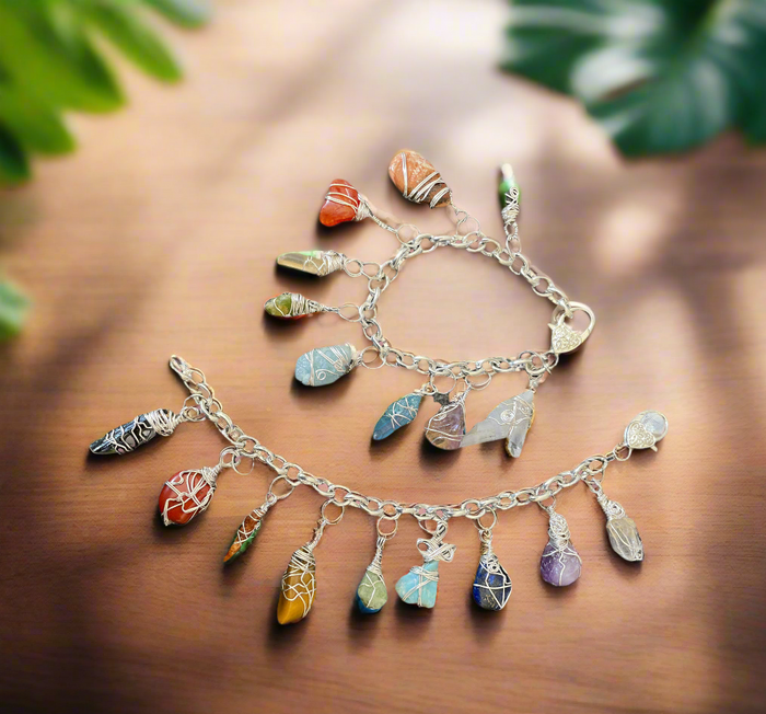 Chakra Wire Wrapped Gemstone Charm Bracelets - Connie’s Crystals 