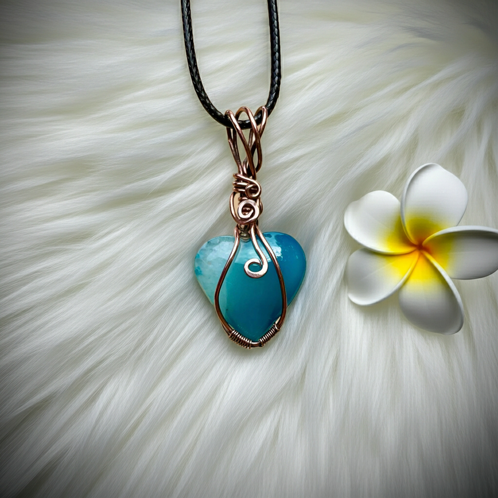 Druzy Geode Agate Wire Wrapped Heart Shaped Pendant