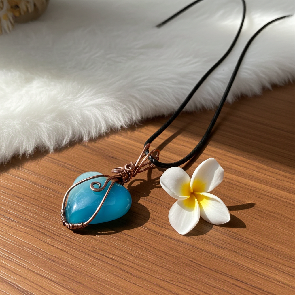 Druzy Geode Agate Wire Wrapped Heart Shaped Pendant