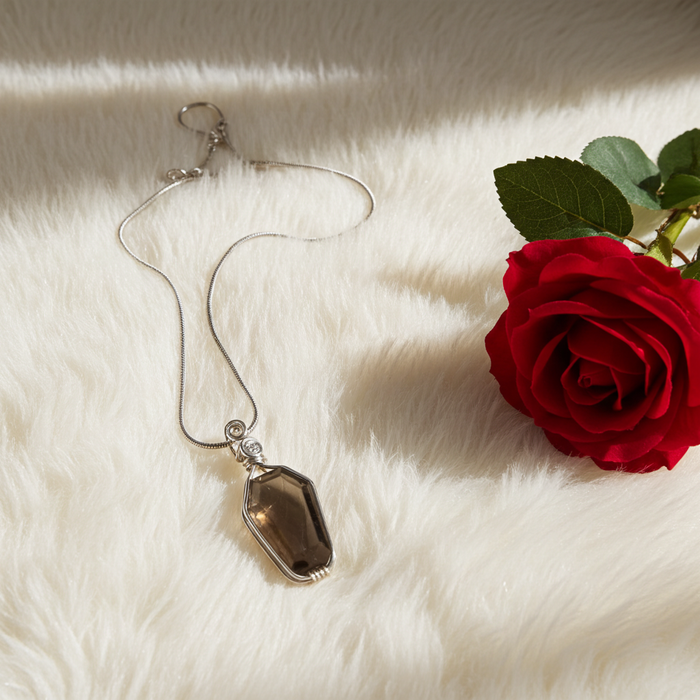 Smokey Quartz Faceted Coffin Shaped Pendant—In Sterling Silver