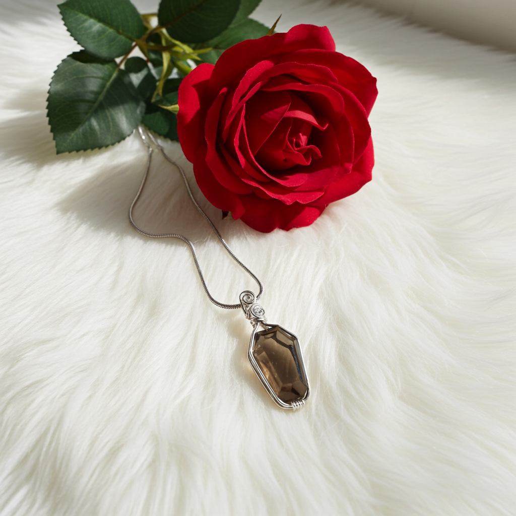 Smokey Quartz Faceted Coffin Shaped Pendant—In Sterling Silver