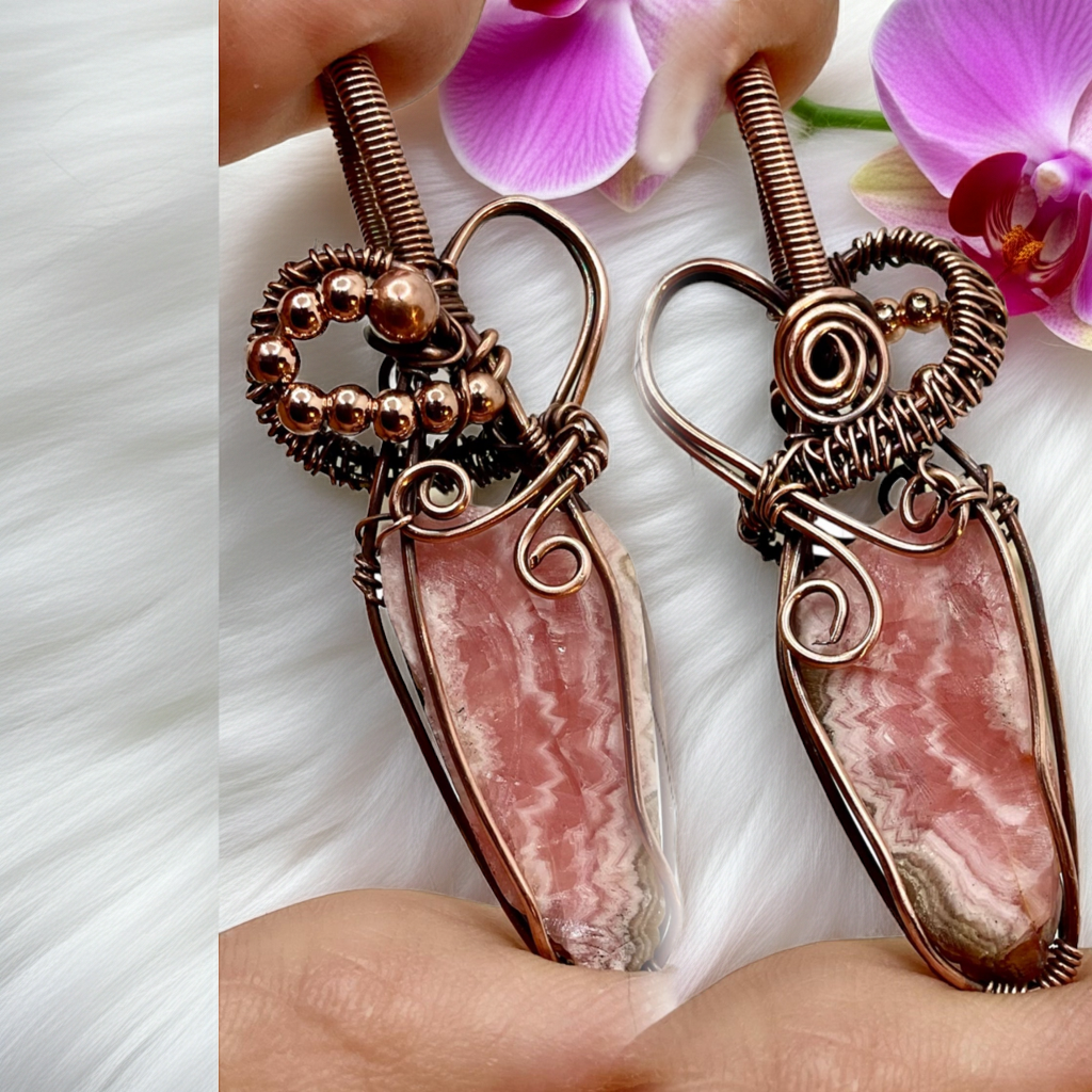 Rhodochrosite Raw Natural Wire Wrapped Pendant - Connie’s Crystals 