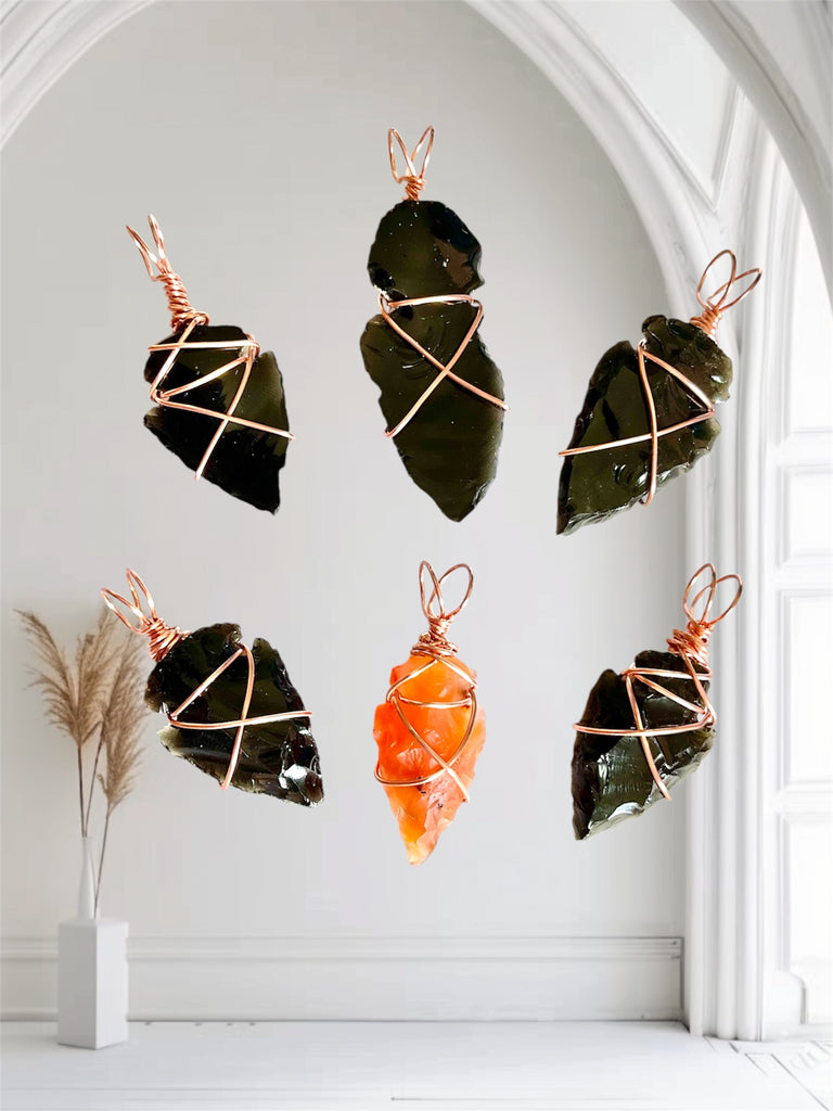 Obsidian and Carnelian ArrowPoint Pendants