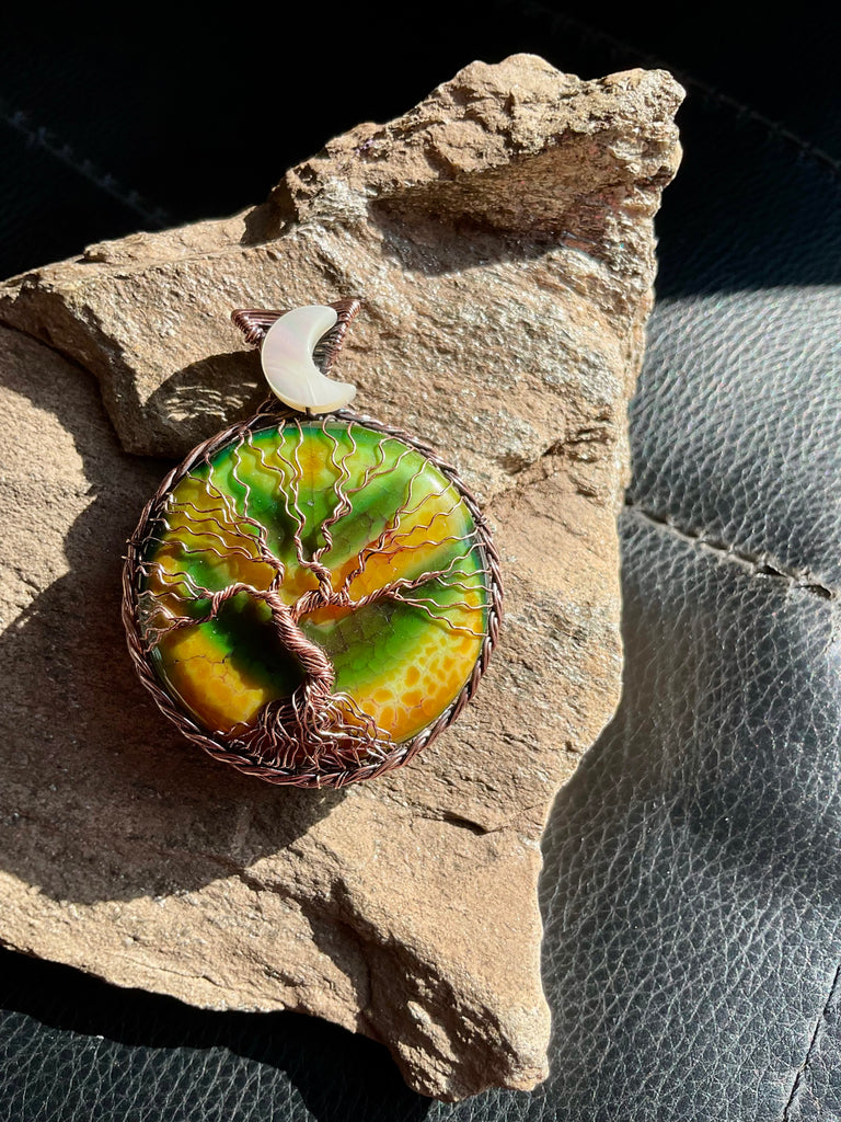 Fire Agate Tree of Life Pendant