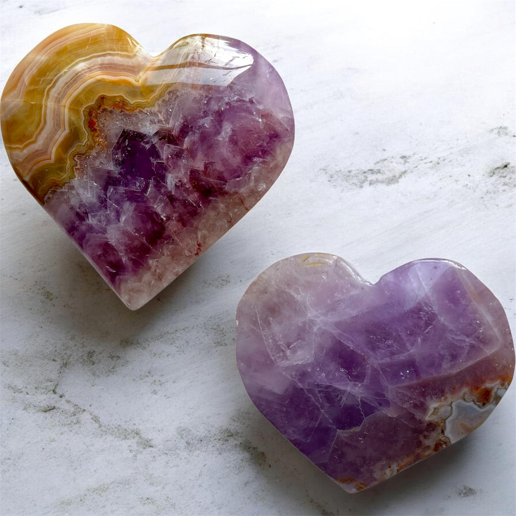 Auralite Amethyst Crystal Hearts