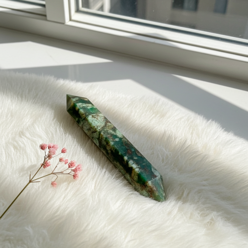 Rainforest Jasper Double Terminated Wand – 95mm Healing Crystal for Grounding & Transformation - Connie’s Crystals 