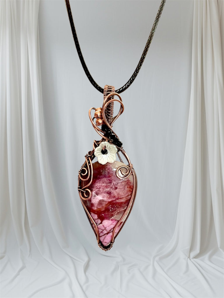Cobalt Calcite Wire Wrapped Pendant with Black Spinel Bead Accent