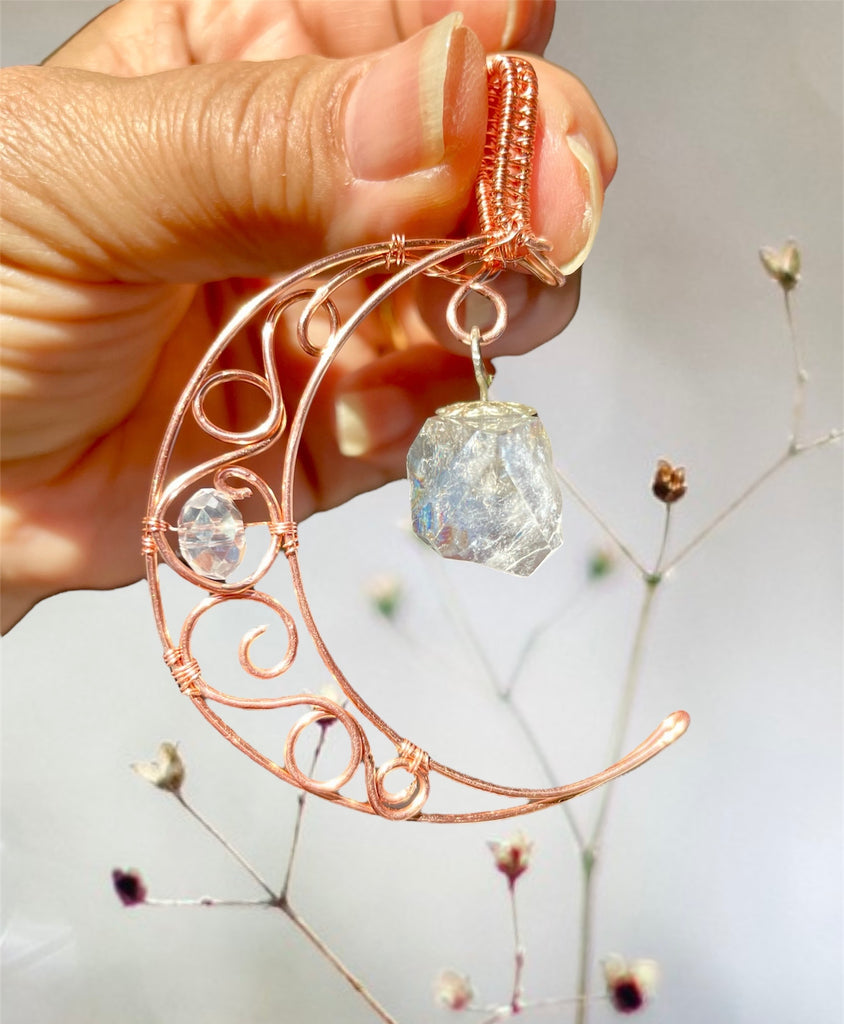 Crescent Moon with Apophyllite Pendant/Suncatcher