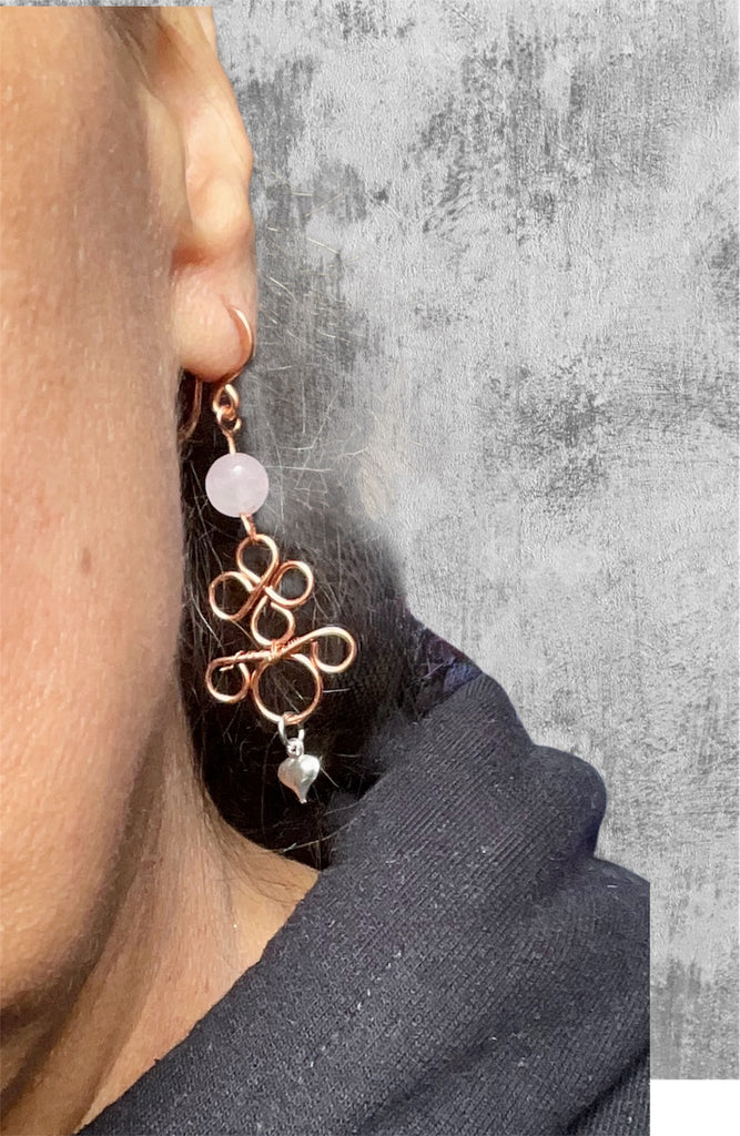 Dangle Earrings-Aquamarine & Rose Quartz