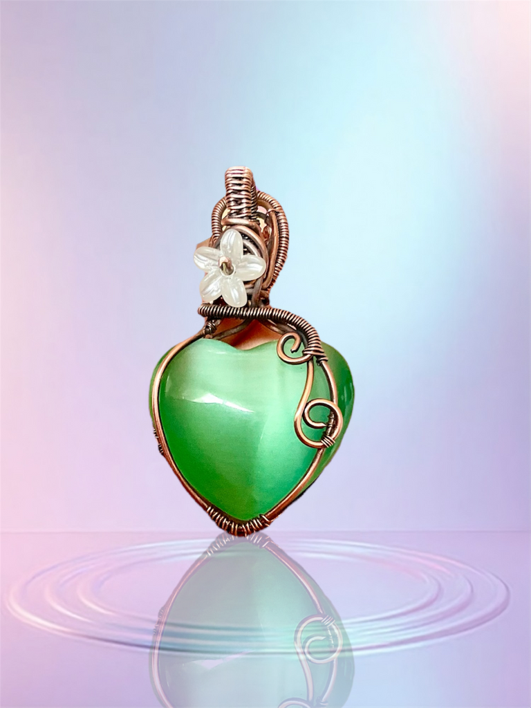Green Cat’s Eye Heart Pendant