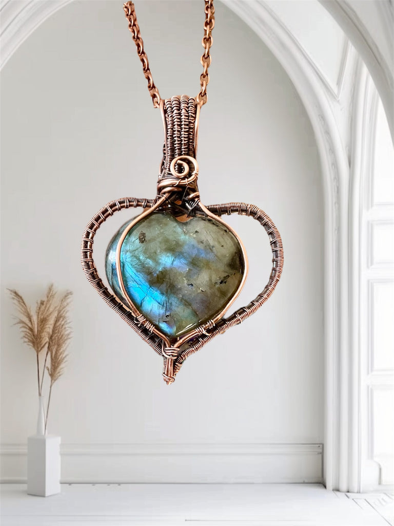 Labradorite Puffy Heart with Peridot Accent
